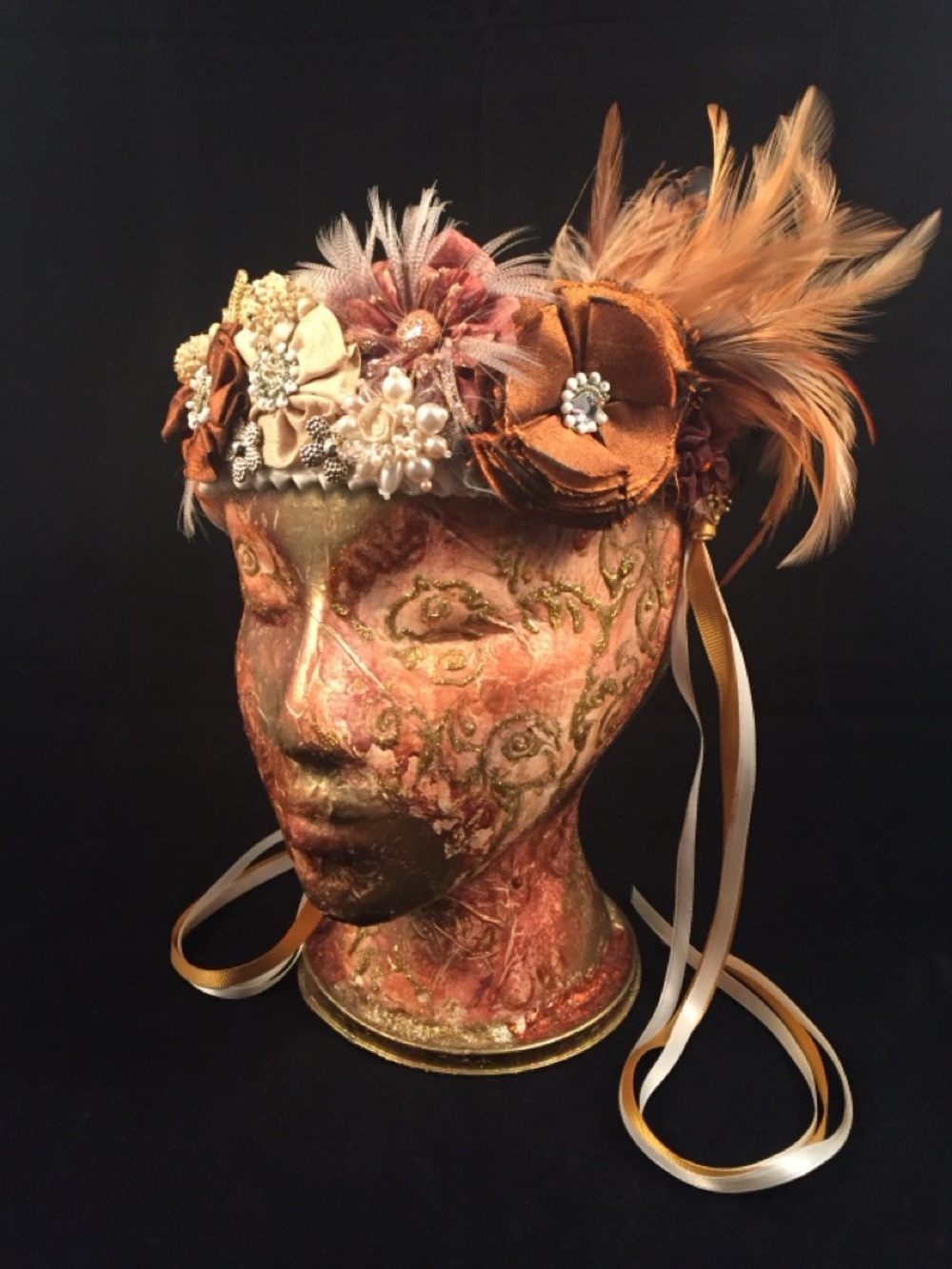 Hand Crafted Festival Headwear Feathers Fabric Flowers Vintage Pearls Ribbon
